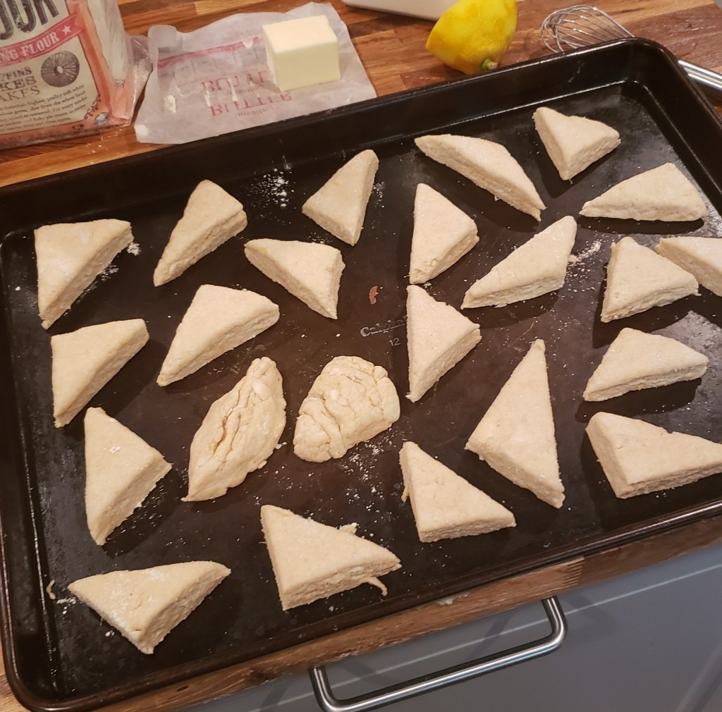 Unbaked scones, just before the oven.
