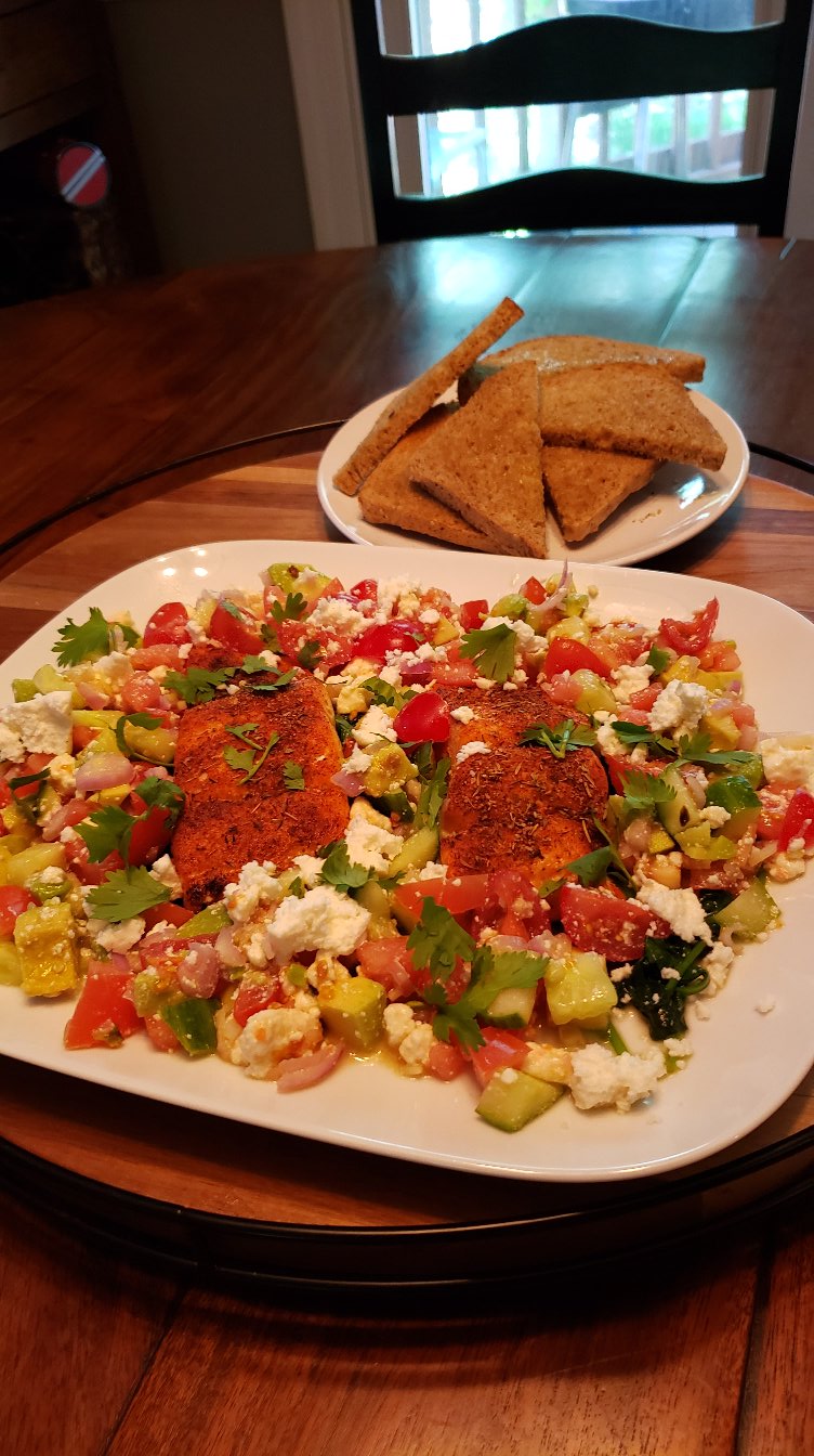 Great Big Greek Salad with Salmon